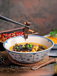 Creative Chinese Style Ceramic Soup Bowl Display Dish Shaanxi Cuisine Deep Dish round Shape for Restaurant And Home Use