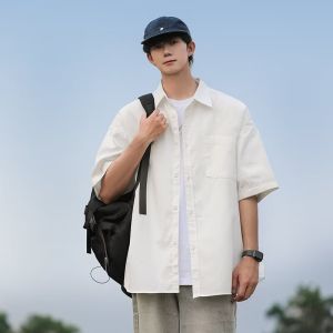 Black Short Sleeve Summer Mens Shirt American Fashion Brand Fancy Half Sleeve Teenagers Handsome Shirt Coat