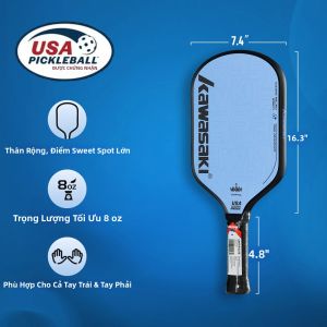 Kawasaki | Vợt Pickleball Kawasaki KING 6 Lõi Tổ Ong PP 14mm Mặt Carbon T700 Cấp Độ Thi Đấu Chuyên Nghiệp Kích Thước 420x190mm Trọng Lượng 230g