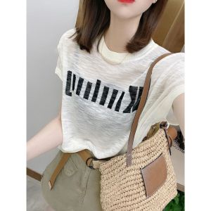 Trendy Bamboo Cotton Knitted Short Sleeve T-Shirt Womens Loose Fit Slimming Summer Top Comfortable Breathable Korean Style