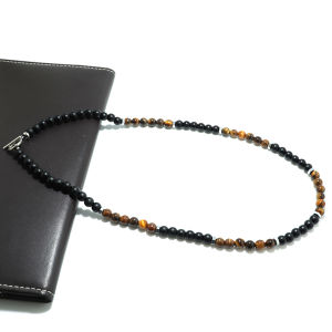 Classic Natural Stone Necklace Men Tiger Eyes Black Flash Beaded OT Buckle 48cm Short Collar Jewelry Beach Leisure Homme Joias