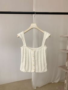 DTETOLIE Womens Knitted Sweater Chunky Yarn Slim Fit Square Neck Strap Vest Sweet Style Short Length Spring Fashion Top