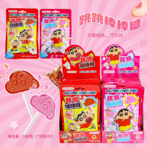 亿智-蜡笔小新跳跳棒棒糖-可乐味/水蜜桃味 15克 YICKCHI-Crayon Shinchan Popping Lollipop-Cola Flavor/Peach Flavor 15G