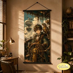 VIKAMA Phong Cách Khoa Học Viễn Tưởng Anime Boy Tấm Thảm Với Thiết Kế Bánh Răng Cơ Khí Chim Nghệ Thuật Treo Tường Cho Phòng Ngủ Thẩm Mỹ Trang Trí Nhà Cửa