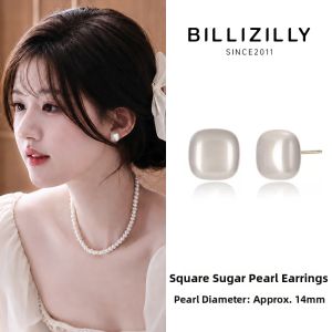 BILLI ZILLY | Silver Square Pearl Earrings Lightweight Luxury