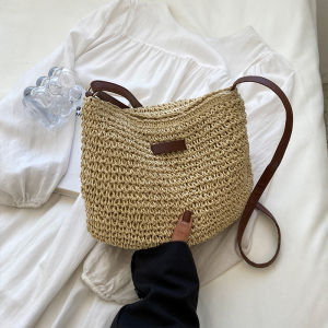 Spring Summer 2025 Womens Fashion Beach Vacation Forest System Crossbody Bag Large Capacity Tote Bag Woven Single Shoulder Handbag