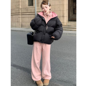 Pink Womens Sporty Wide Leg Pants Spring Autumn Casual Drapey Loose Lazy Sports Trousers Korean Style High Waist Long Pants