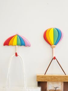 Modern Minimalist Cartoon Rainbow Umbrella Balloon Key Hook Wall Decor Adhesive Hook Home Decoration Living Room Hooks