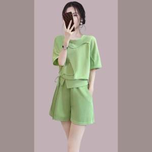 Internet Celebrity Fried Street Casual Sports Suit Womens Summer Wear Waist-Tight Slim Looking Fashionable Stylish Trendy Short Sleeve Shorts Two-piece Set