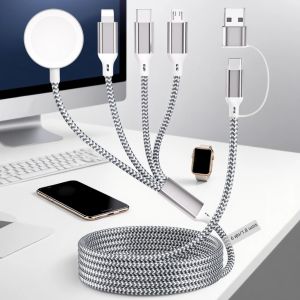 สําหรับ Apple Watch Charger USB A/Type C สายชาร์จหลาย4 in 2 นาฬิกาและสายชาร์จโทรศัพท์ อัพเกรดสายถักไนลอน