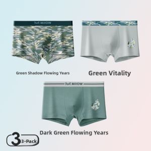 Miiow | Mens Silk Cotton Boxer Shorts Antibacterial Youth Pure Cotton Embroidered Flat Angle Briefs Mid Waist Spring 2025 New Style