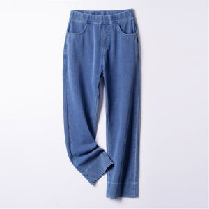 High Waist Ice Silk plus Size Denim Jeans Womens Four Way Stretch Summer Thin Soft Nine Point Straight Leg Elastic Waistband