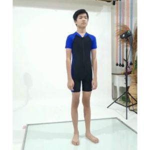 Baju renang anak laki-laki terusan lengan pendek untuk usia 6 - 15 tahun