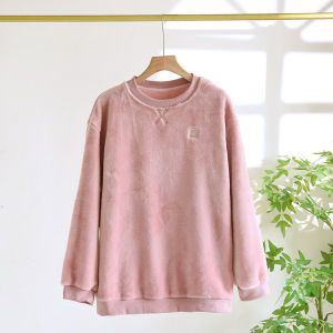 หนาขึ้น ผ้าสักหลาด ชุดนอน เสื้อท่อนบน เสื้อผ้าคอกลมแขนยาวผู้ชาย อุ่น ชุดจับคู่คู่เหมาะสําหรับ ฤดูใบไม้ร่วง ฤดูหนาว