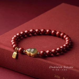 สร้อยข้อมือตะกั่วแดงธรรมชาติสำหรับท่านชายหญิงขี้ผึ้งสีม่วงทองทราย Hetian แบ่งสร้อยข้อมือหยก Tai Sui ลูกปัดโชคดีของขวัญสายรัดข้อมือแบบร้อย