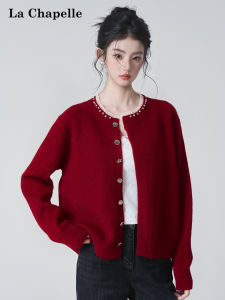 La Chapelle | Áo Cardigan Len Đan Đỏ có Ren và Hạt