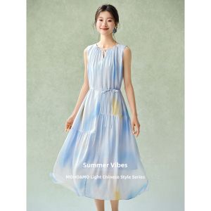 MOHANYIMEI | Summer New Waist-cinching Big Skirt Sleeveless Holiday Dress