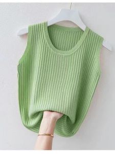 plus Size round Neck Strap Vest Women Summer Korean Style Sleeveless Knitted Camisole Base Shirt Outerwear Female Top