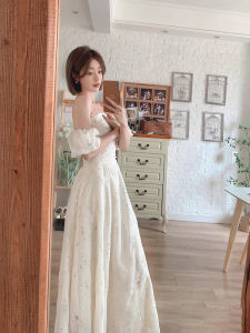 French Style White Bubble Sleeve Bridesmaid Dress Womens Spring Summer One Shoulder Disney Princess Short Dress Long Dress