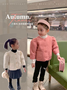 Fall in Love with Pretty Girl Girl Light Luxury Classic Style Puff Sleeve Rhombus Cotton-padded Clothes 2021 Elegant Socialite Chanel-Style Coat