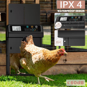 Automatic Chicken Coop Door Aluminum Alloy Auto Chicken Door with Anti-Pinch Design Timer + LCD Display for Poultry Coops Far
