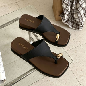 XIXITIAO | Anti-slip Outdoor Retro Style French Metal Buckle Flatform Flip Flops