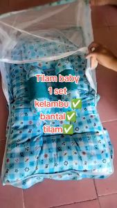 4 in 1 Set Tilam Kekabu Kelambu Berzip Mosquito Net Baby Mattress Set For Born Soft Easy For Travel Washable