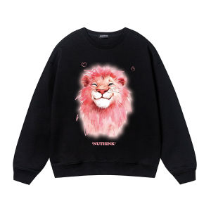 Nuthink Loose Heavyweight Lion Head Print Sweatshirt Mens plus Size Trendy Casual Top Spring Autumn Winter Fashion Streetwear