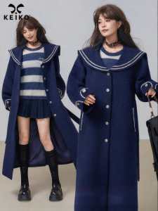 KEIKO | Luxury Style Lace Trim Long Womens Wool Coat Winter