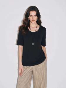 Basic House | Yellow Round Neck Short Sleeve Tee for Women Simple Casual