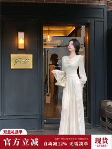 Syqiao Summer Long Sleeve Shoulder Bared Top Loose Wide Leg Pants White Two Piece Set Womens Fashion Comfortable Breathable