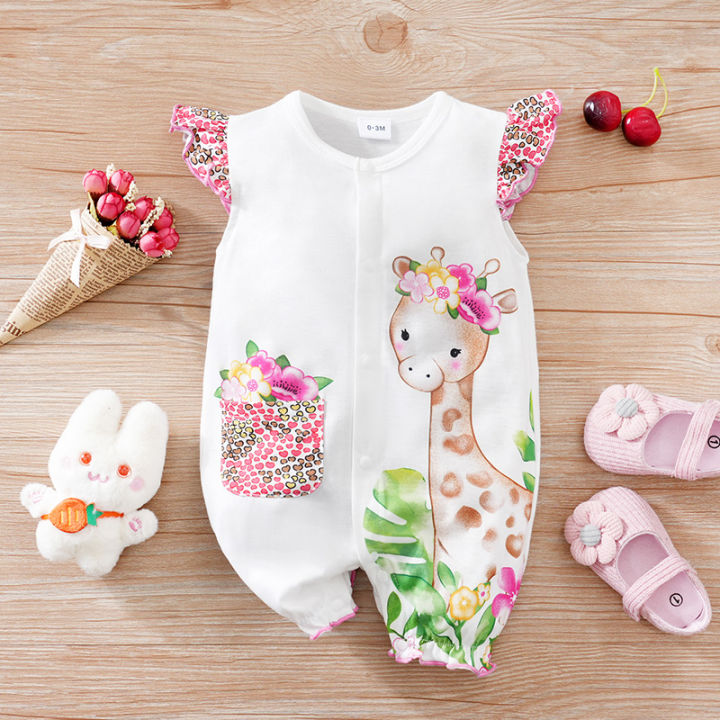 Newborn Baby Romper Pink deer print Baby girl clothes summer