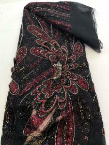 High Quality Velvet Embroidered Lace Fabric with Beads 2026 French Mesh Net Tulle Sequins for Wedding Dresses African AT2889