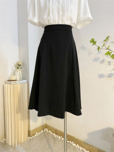 French Vintage Black Umbrella Skirt Midi A-Line Skirts Womens High Waist Slimming Hip Covering Summer Fashion Commute