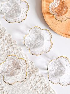 Transparent Glass Sakura Pattern Condiment Dish Small Bowl Delicate Sauce Plate Home Use Vinegar Plate Hot Pot Plate