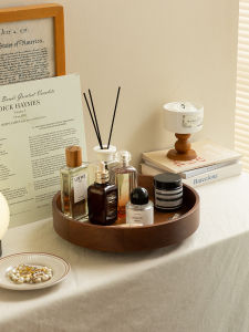 Rotating Wooden Cosmetic Storage Box Desktop Organizer Perfume Skincare Lipstick Holder round Shape Single Layer Handmade