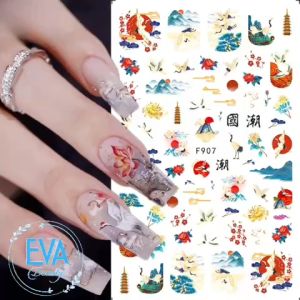 Sticker Dán Móng Tay 3D Dạng Decal Dán Chống Nước Hoạ Tiết Tiên Hạc INS Phong Cách Trung Hoa F907