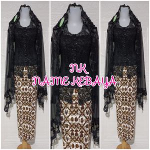 set kebaya pesta kebaya hitam kerah sunda + slendang mutiara