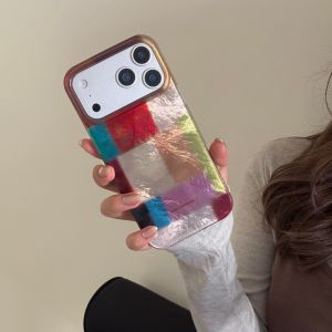 เคสโทรศัพท์ลายตารางสีสันสวยงาม ดีไซน์บล็อกสี ผิวสัมผัสแบบแคมเล็ต สำหรับ iPhone 13 14 15 16 17 Pro Max 17 Air