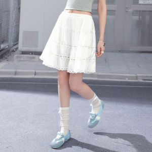 Unifree | White Silk-feel A-line Lace High-waisted Skirt