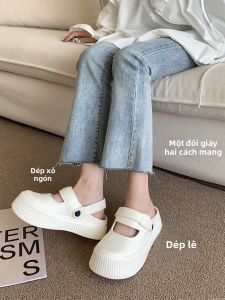 XIXITIAO | Giày Trắng Mary Jane Kiểu Hàn Quốc Đa Năng Chống Trượt Hai Chiều