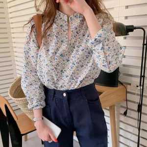 ECLAIRE 02L Blouse Motif Floral Flower Bunga Lengan Panjang Longsleeves Korea Kasual Import 2801