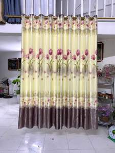 Rèm gấm hoa tuylip 2 mặt 2 màu hồng ghi hàng loại 1 hợp rèm cửa sổ cửa chính rèm ngăn phòng đặc biệt hợp cho cửa kính