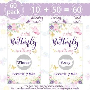 60-Pack Butterfly Baby Shower Game Scratch-off Cards Wedding Birthday Party Decor Creative Activity Prizes Suitable for Events