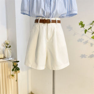 High Waist A-Line Workwear Shorts Womens Summer Loose Wide Leg Pants Slimming Versatile Five-Quarter Length with Belt