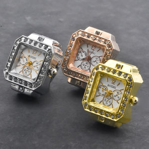 New Hot Sales Creative Diamond Set British Ring Watch Alloy Shell Finger Square Dial Couple Men And Women