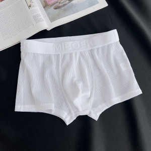 Men Boxer Briefs Mens Summer Thread Ice Silk Three-Dimensional U Pouch Breathable Pure White Sports Boxer Shorts