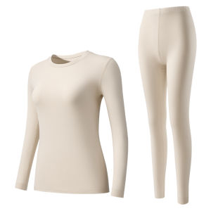 CarbinKoneer | CarbinKoneer Ladies Thermal Underwear Set Thin Warmth Generating Fleece Long Sleeve Round Neck Long Pants Autumn Base Layer