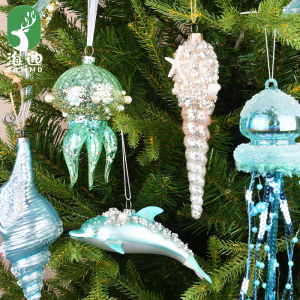 Christmas Decorations Glass Colorful Sea Urchin And Snail Marine Hanging Ornaments Christmas Tree Scene Arrangement Pendants Festival Gifts
