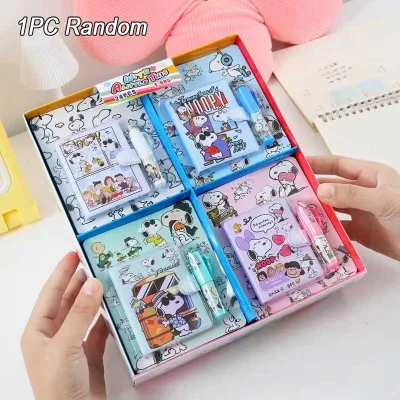 Bandai | Anime Snoopy Mini Diary Notebook Set with Ballpoint Pen Kawaii Student School Stationery Office School Supplies Holiday Gifts